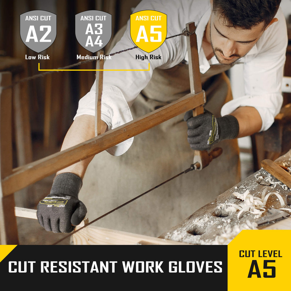 COOLJOB ANSI A5 cut level fiberglass free work gloves for woodworking