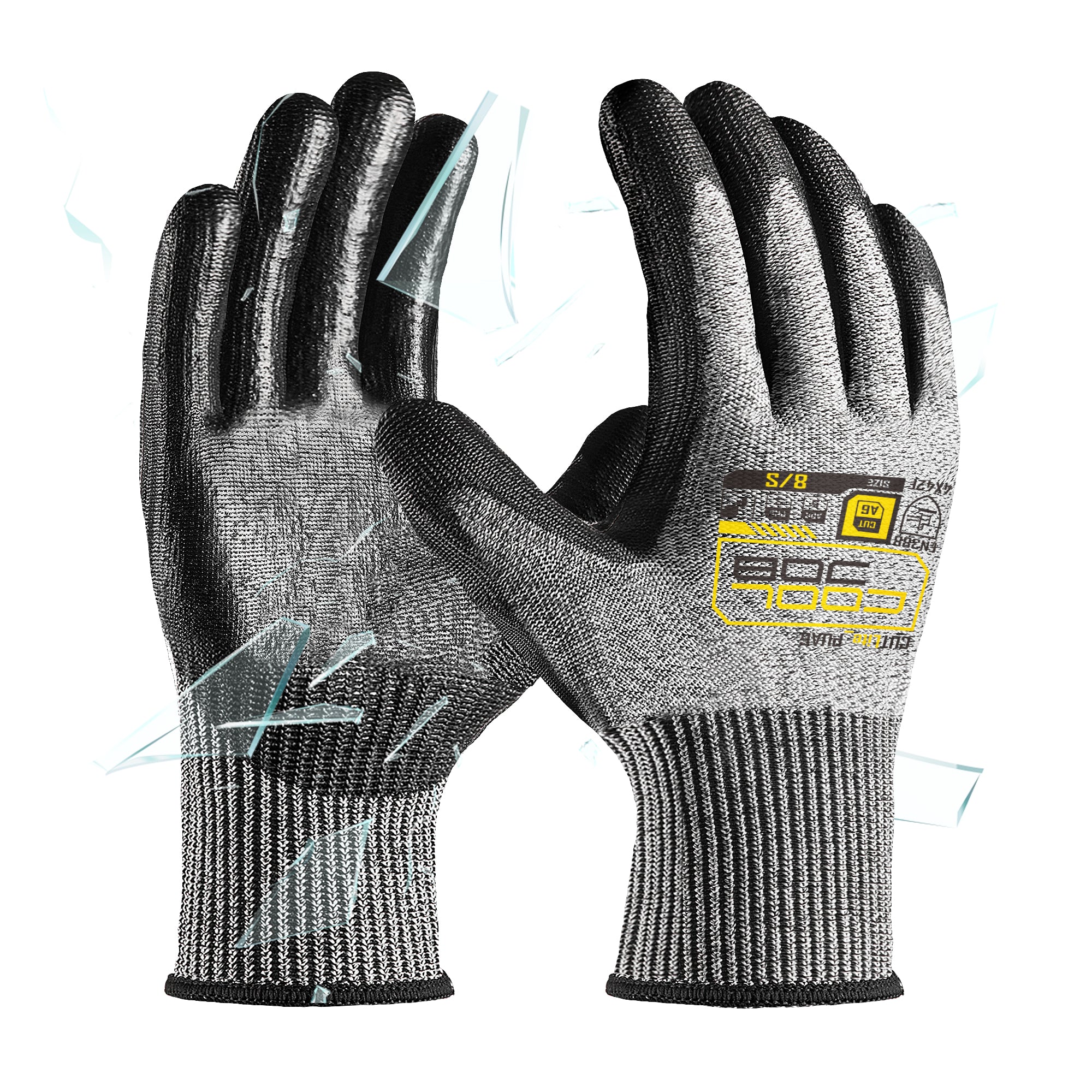 COOLJOB 12/120 Pairs A6 Cut Resistant Safety Work Gloves with Grip, Breathable Lightweight Polyurethane Coated Gloves