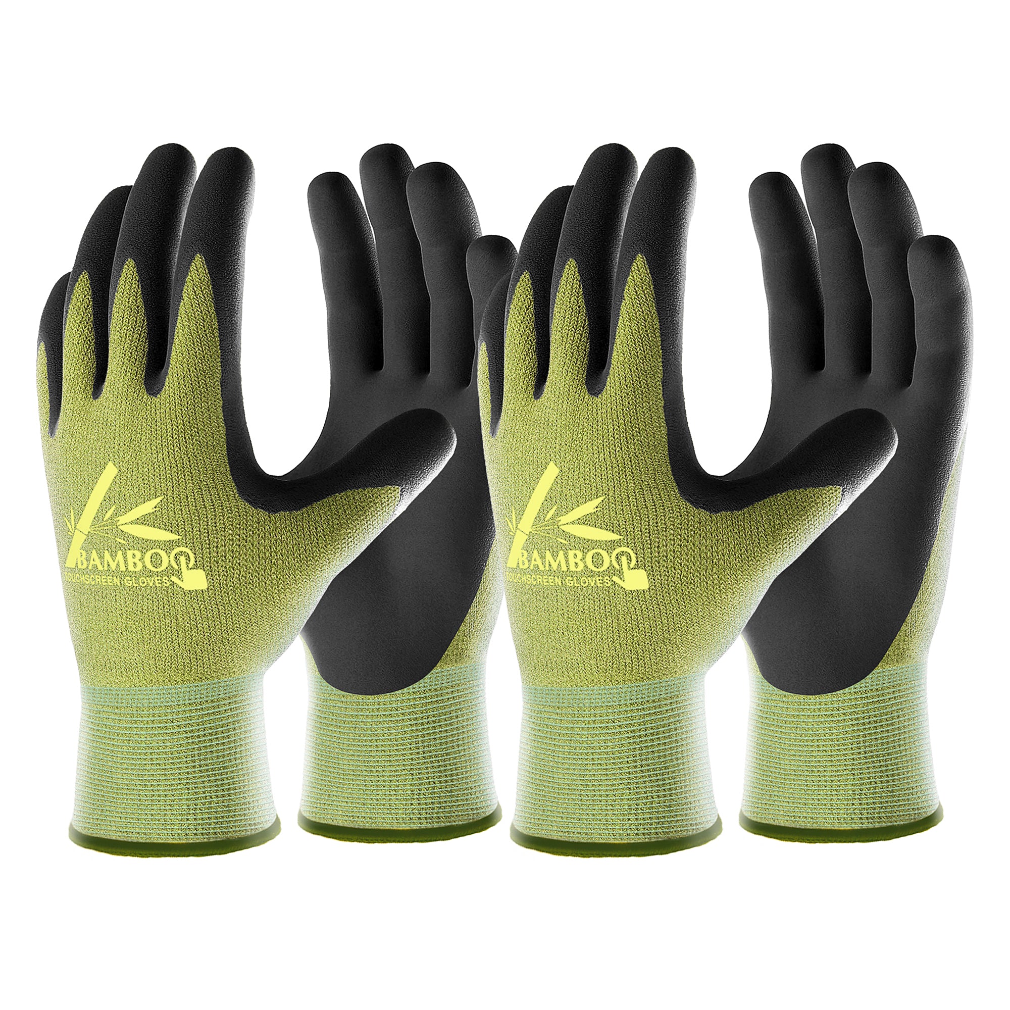 COOLJOB 2 Pairs Bamboo Touchscreen Gardening Work Gloves, Grippy Nitrile Rubber Coated