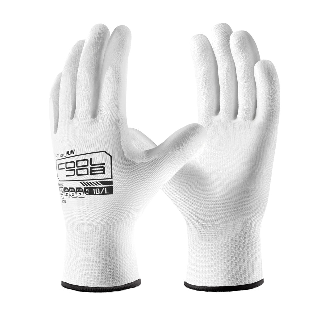 COOLJOB 12/60/120 Pairs Safety Work Gloves Pack Bulk with Grip PU Coating（White）