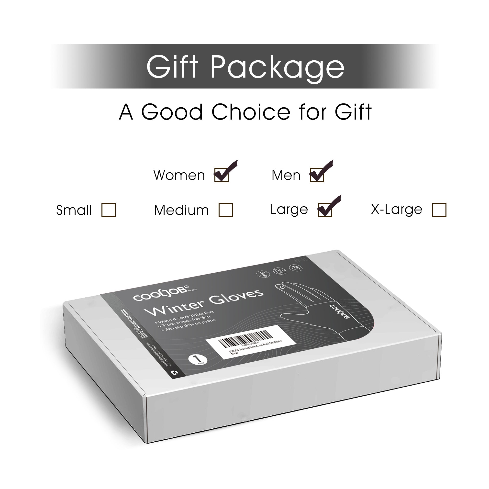 COOLJOB Touchscreen Winter Gloves, Windproof Thermal Warm Cold Weather Gloves