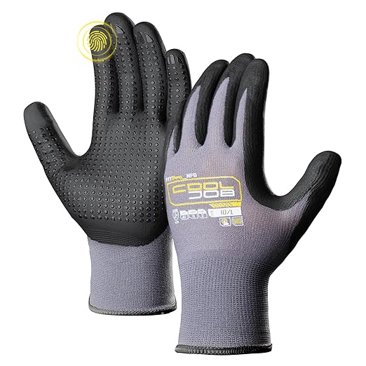 COOLJOB 6 Pairs Nitrile Rubber Dipped Safety Work Gloves with Grip Dots, Touchscreen