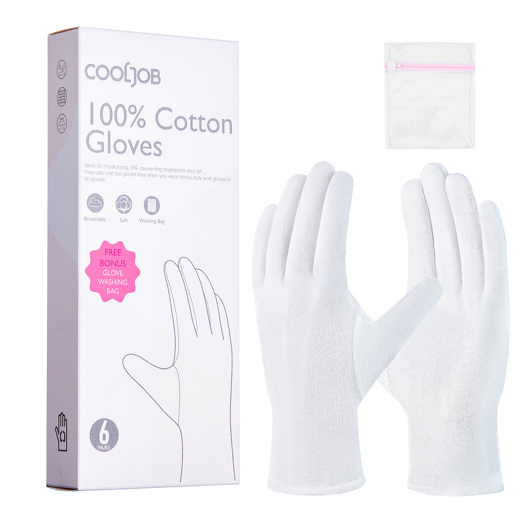 COOLJOB 6 Pairs 100% Cotton Gloves for Dry Hands Moisturizing & Eczema