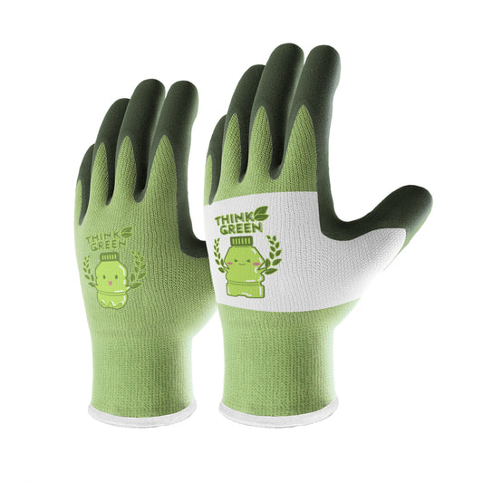 COOLJOB 2 Pairs Think Green Garde Gloves for kids Age 5-7, Rubber Coated Yard Work Gloves