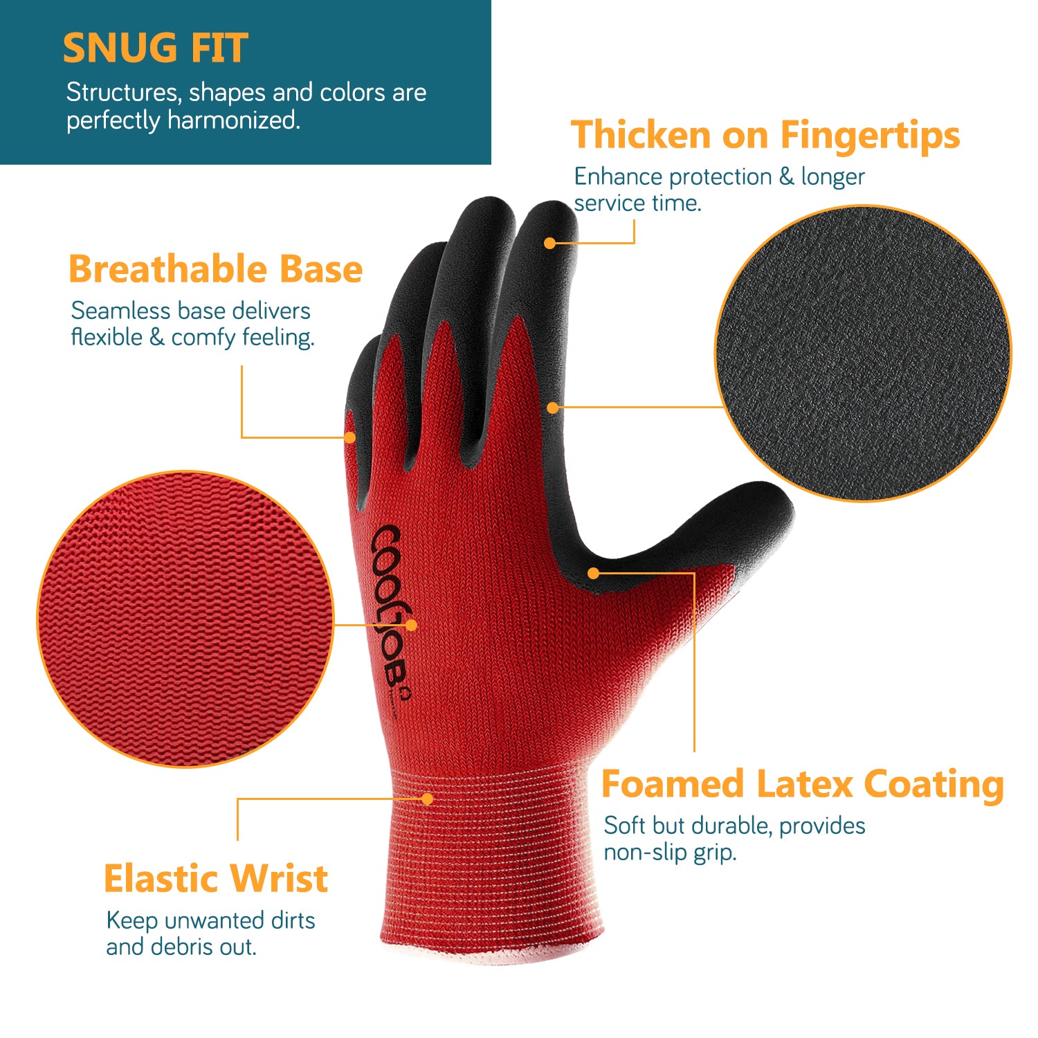 cooljob gardening gloves 6 Pairs Gardening Gloves for Men, Breathable Rubber Coated for Garden Weeding Landscaping