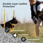 COOLJOB Bite Proof Animal Handling Gloves, Cowhide Leather with Kevlar Stitching for Cat Grooming, Dog Training, 16”