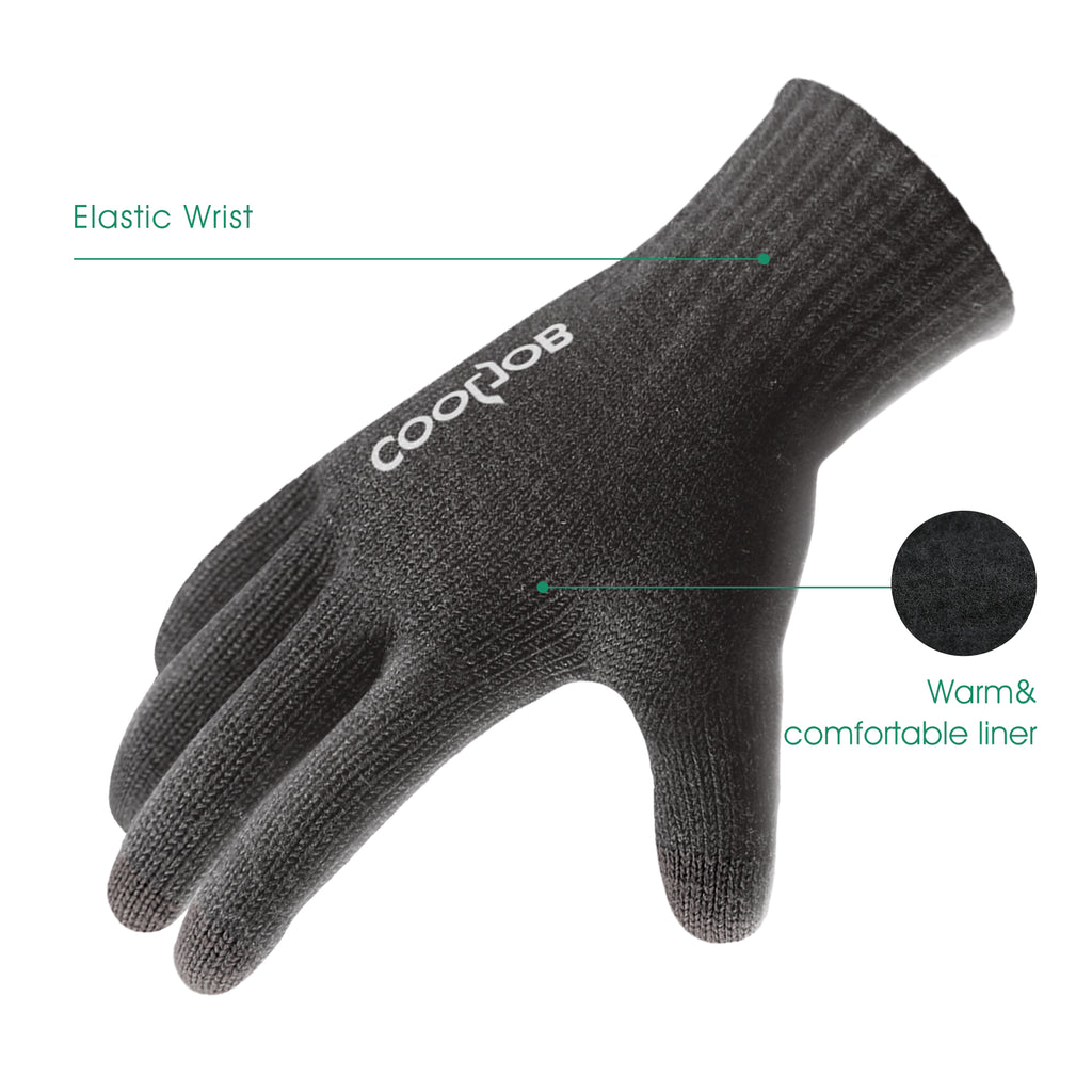 COOLJOB Warm Fleece Knit Winter Gloves, Touch Screen Fingers, Non-slip Silicone Grip and Elastic Cuff