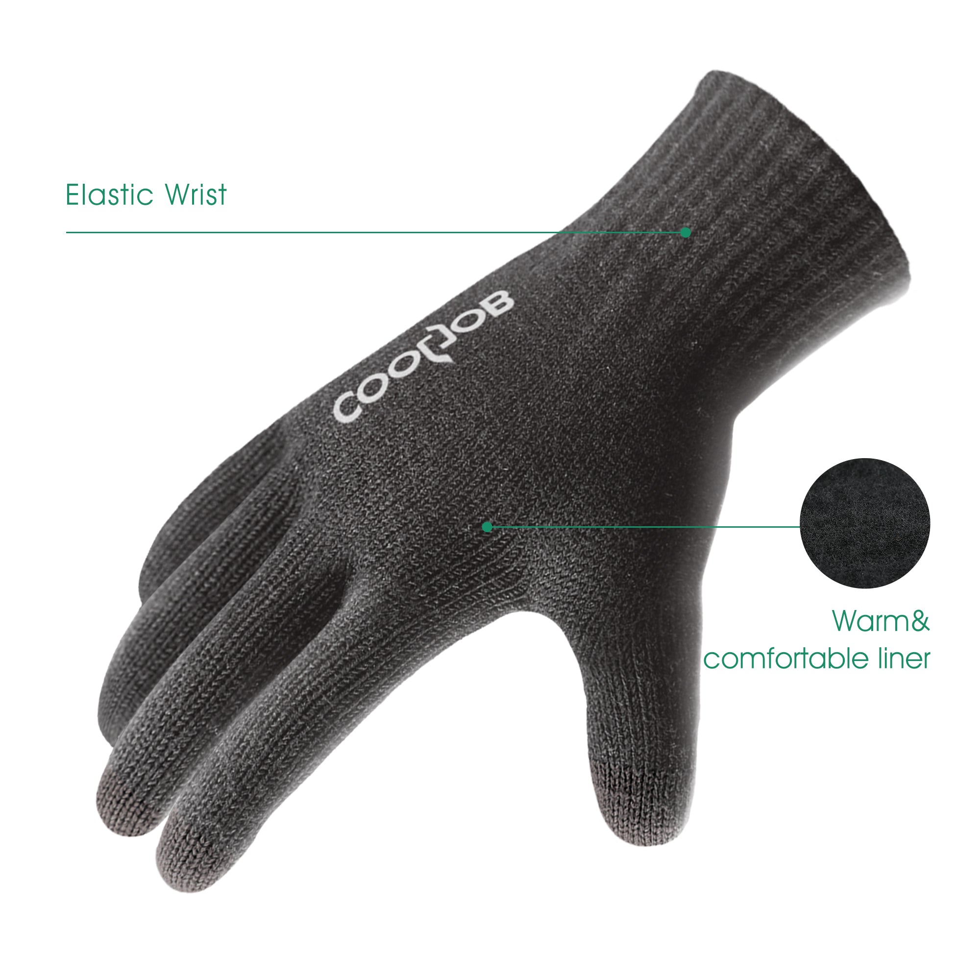 COOLJOB Warm Fleece Knit Winter Gloves, Touch Screen Fingers, Non-slip Silicone Grip and Elastic Cuff