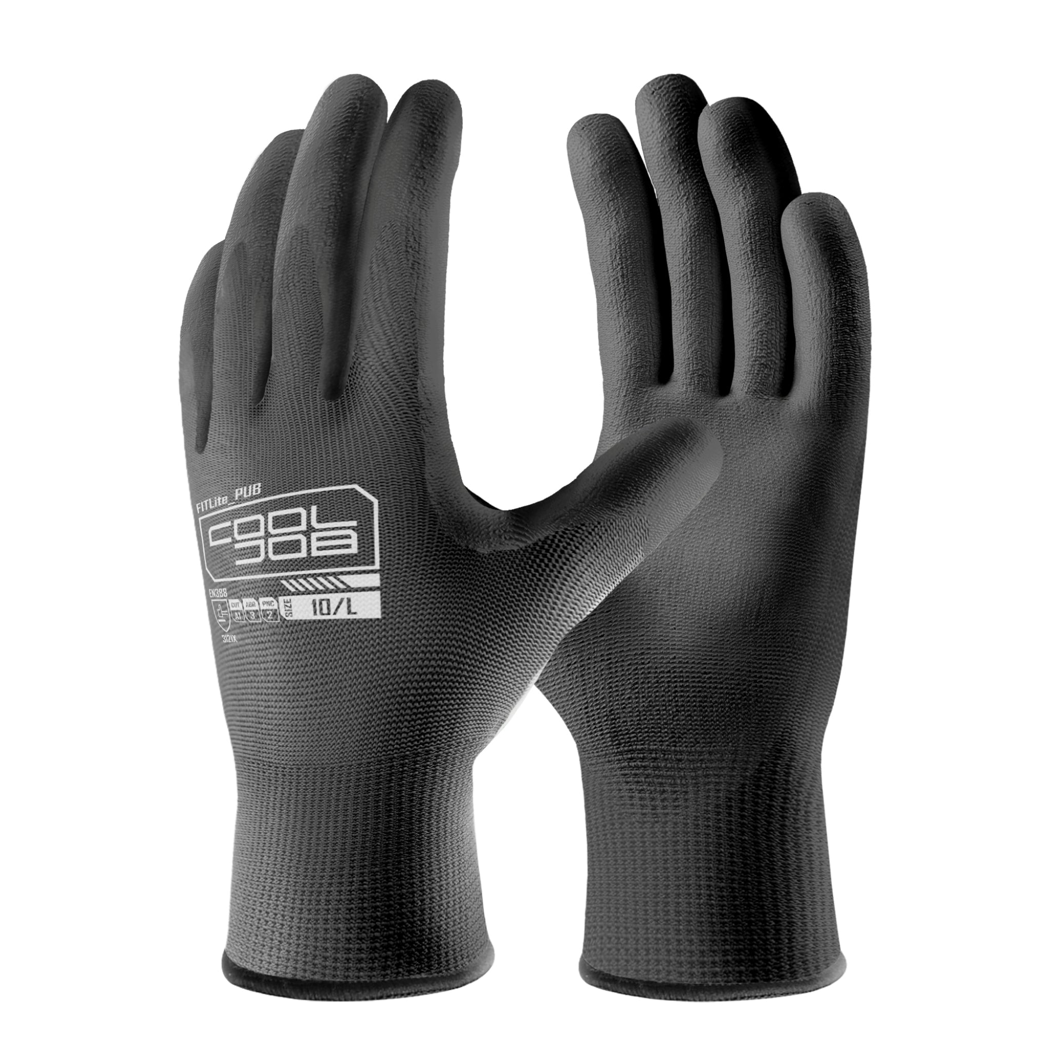 COOLJOB 12/60/120 Pairs Safety Work Gloves Pack Bulk with Grip PU Coating（Black）