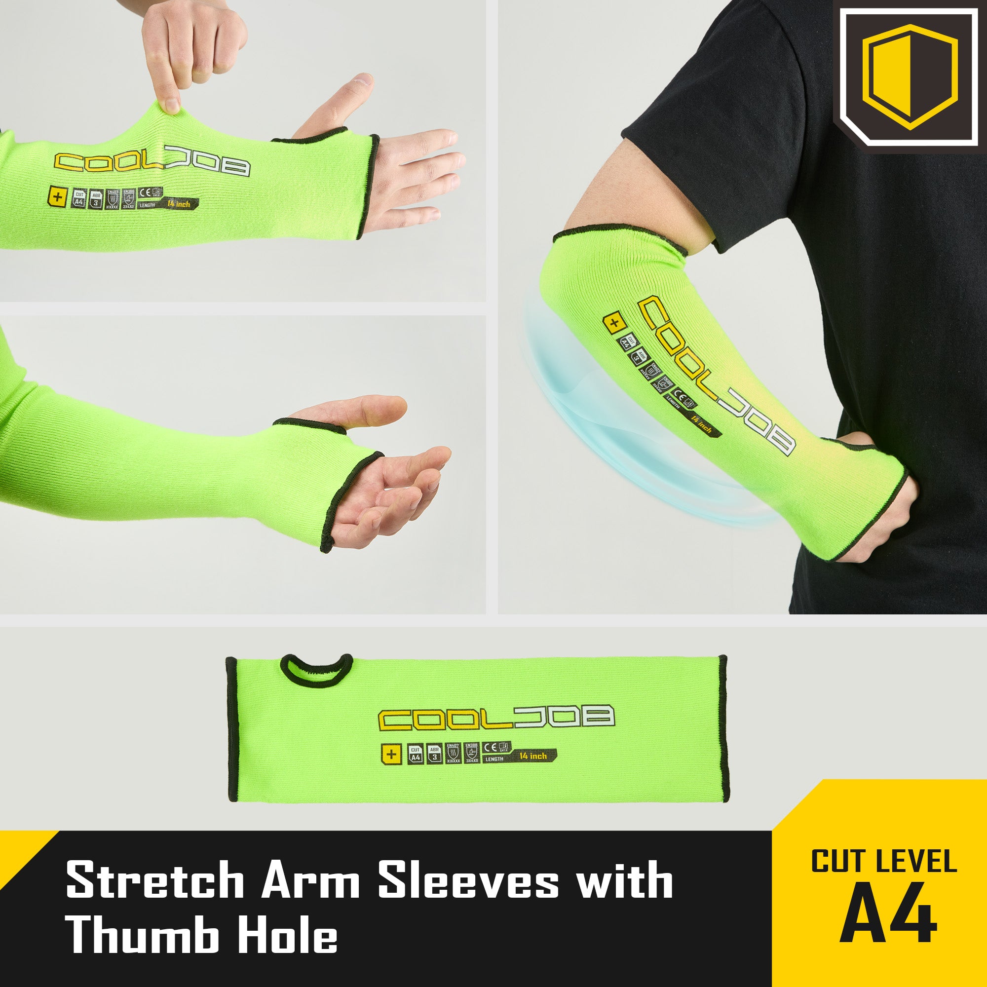 COOLJOB 3 Pairs 14/18in A4 Cut Resistant Sleeves with Thumb Hole, UV Sun Protection Arm Sleeves