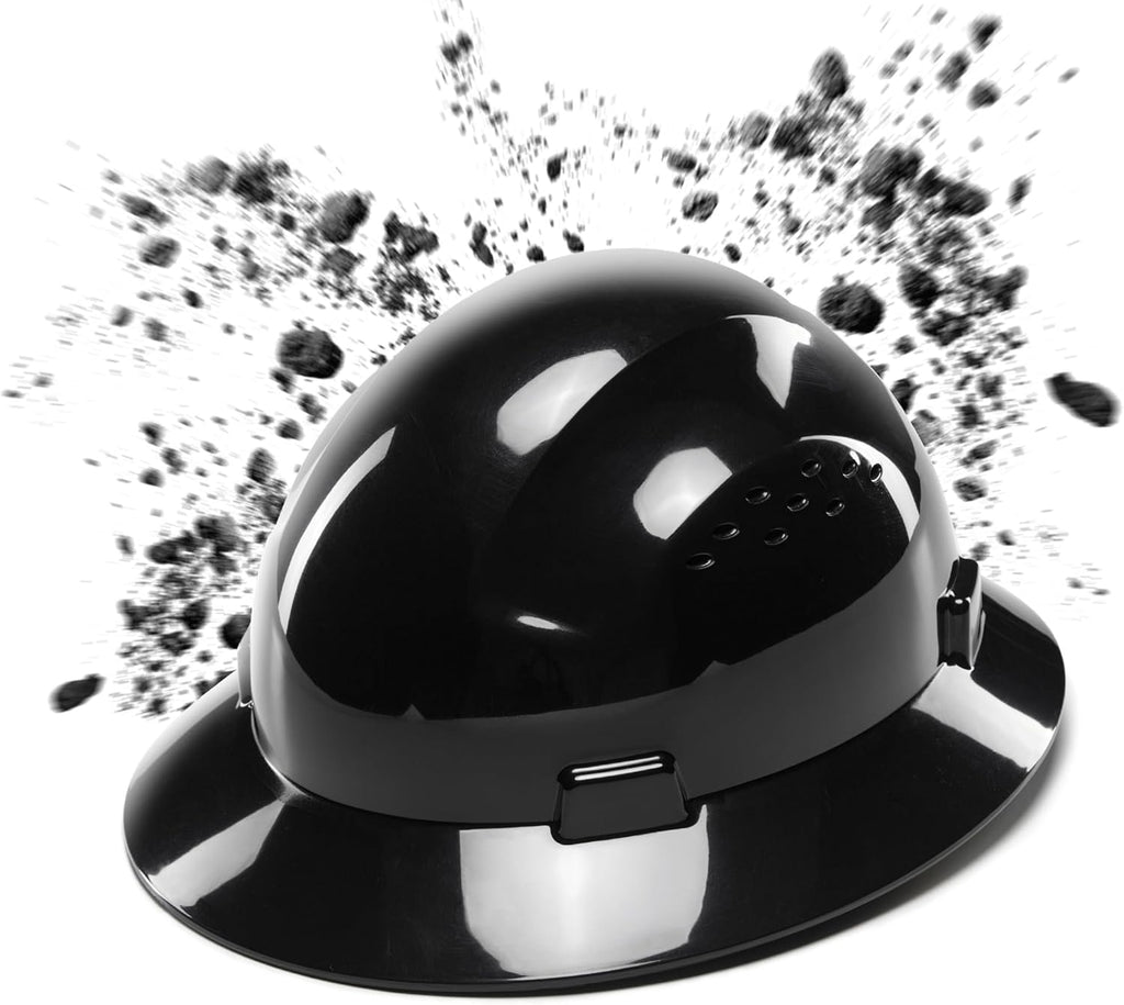 COOLJOB Full Brim Hard Hat, OSHA Construction Work Approved, HDPE Safety Helmet with 4 Point Adjustable Ratchet Suspension, Class E, G & C