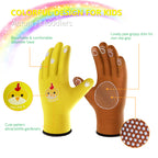 COOLJOB Breathable Toddler Work Gloves for Gardening Boy Girl, Nylon Kids Garden Gloves with Grip, Children Yard Gloves, Yellow & Brown, 2 Pairs
