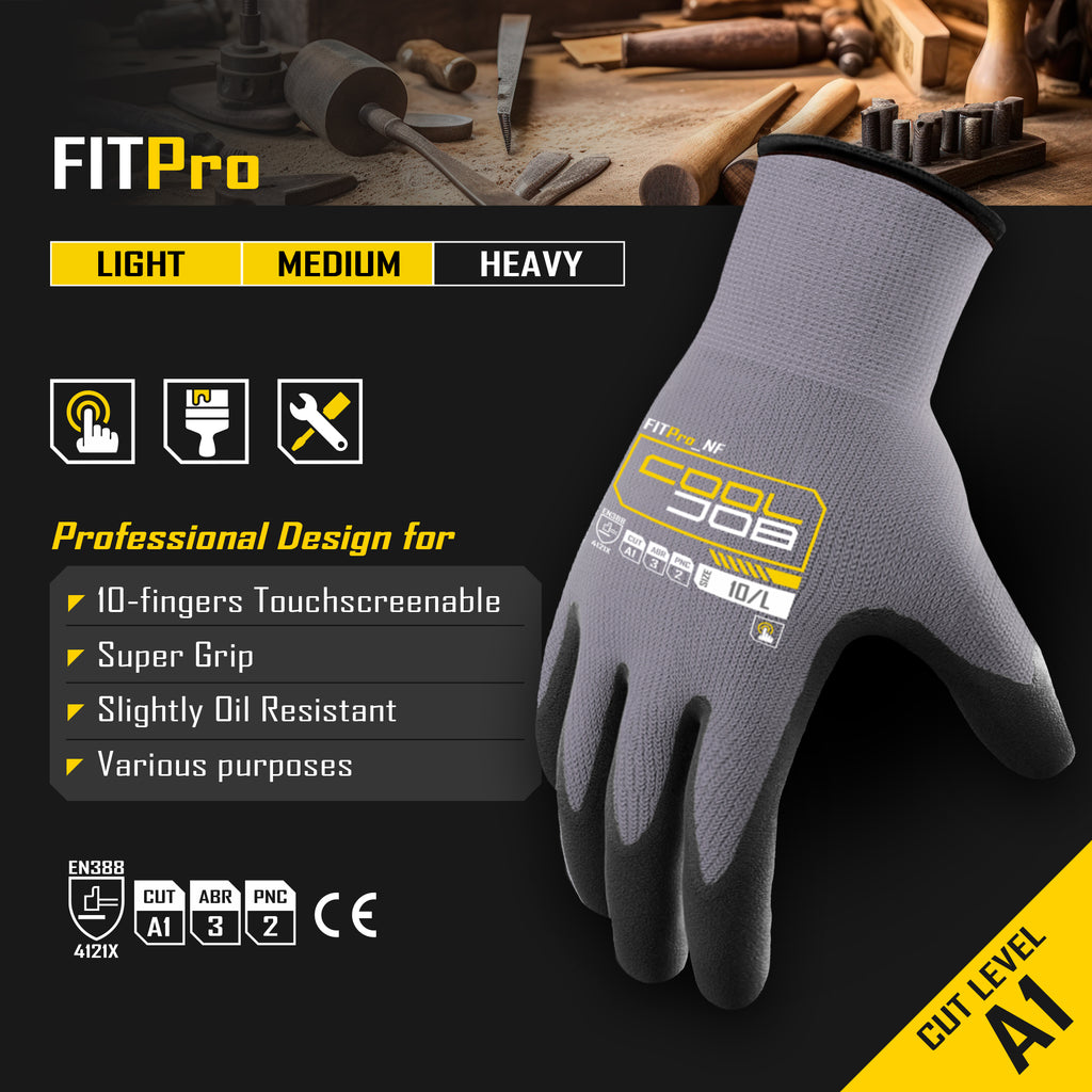 COOLJOB 3/12 Pairs Safety Work Gloves Microfoam Nitrile Rubber Coated, Touchscreen