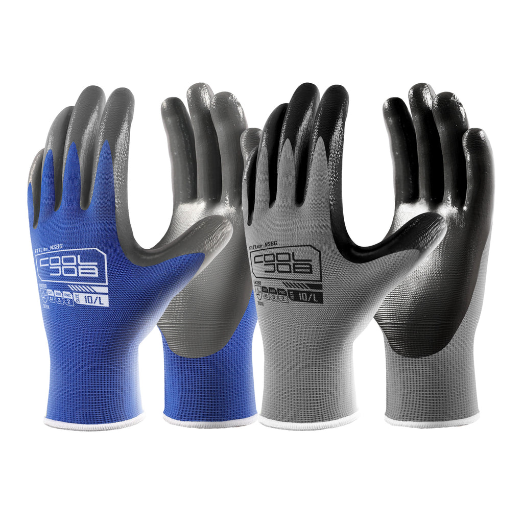 COOLJOB 10/20/60 Pairs Nitrile Dipped Safety Work Gloves with Grip, Non-slip Rubber Coated Bulk Garden Gloves