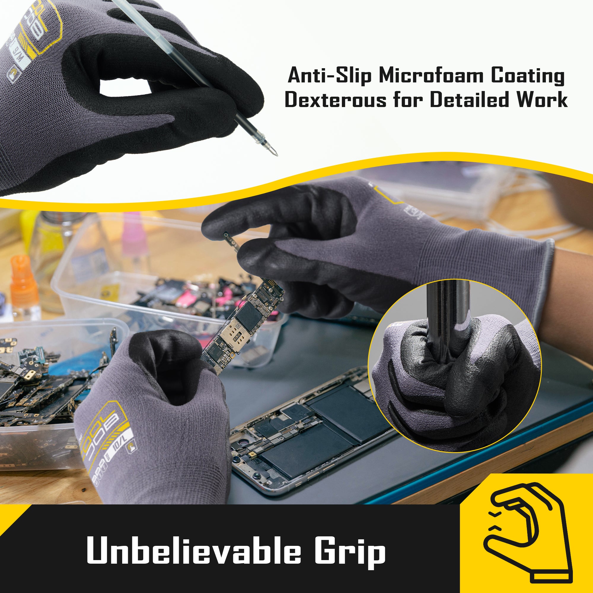 COOLJOB 3/12 Pairs Safety Work Gloves Microfoam Nitrile Rubber Coated, Touchscreen