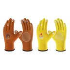 COOLJOB Breathable Toddler Work Gloves for Gardening Boy Girl, Nylon Kids Garden Gloves with Grip, Children Yard Gloves, Yellow & Brown, 2 Pairs