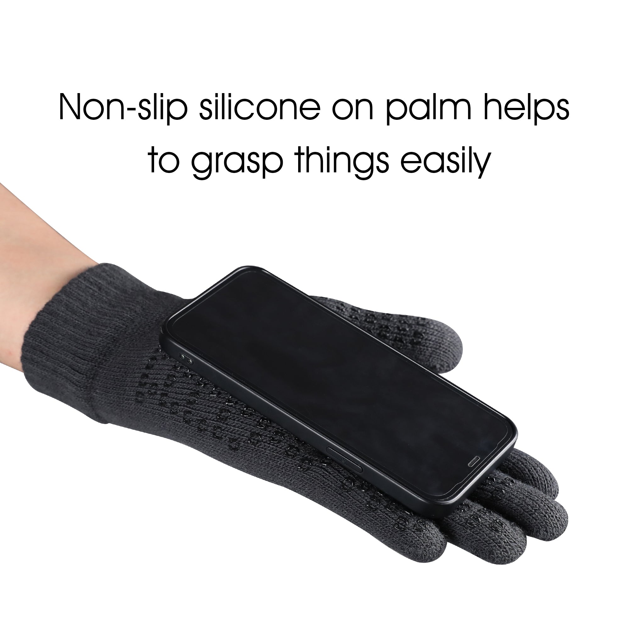 COOLJOB Warm Fleece Knit Winter Gloves, Touch Screen Fingers, Non-slip Silicone Grip and Elastic Cuff