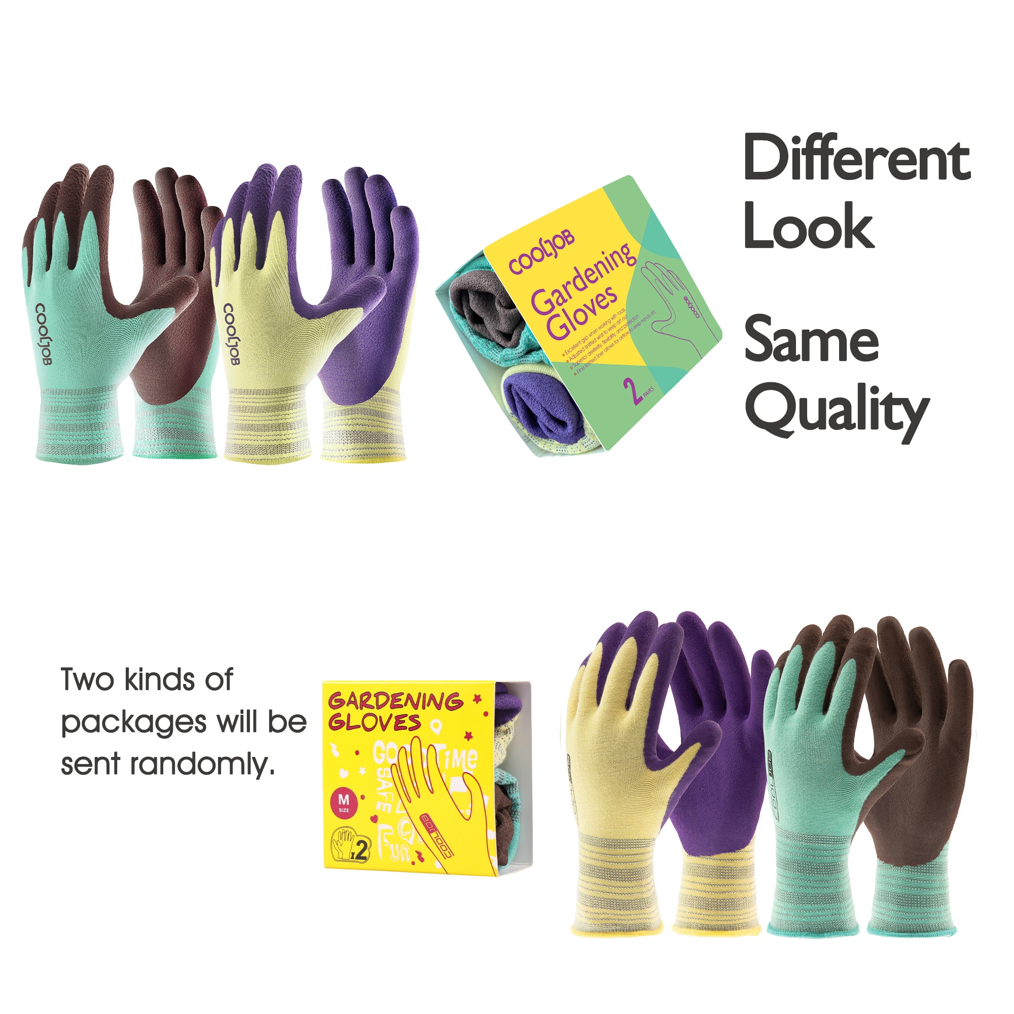 COOLJOB 2 Pairs Breathable Gardening Gloves, Stretch Soft Modal Base with Non Slip Rubber Coating