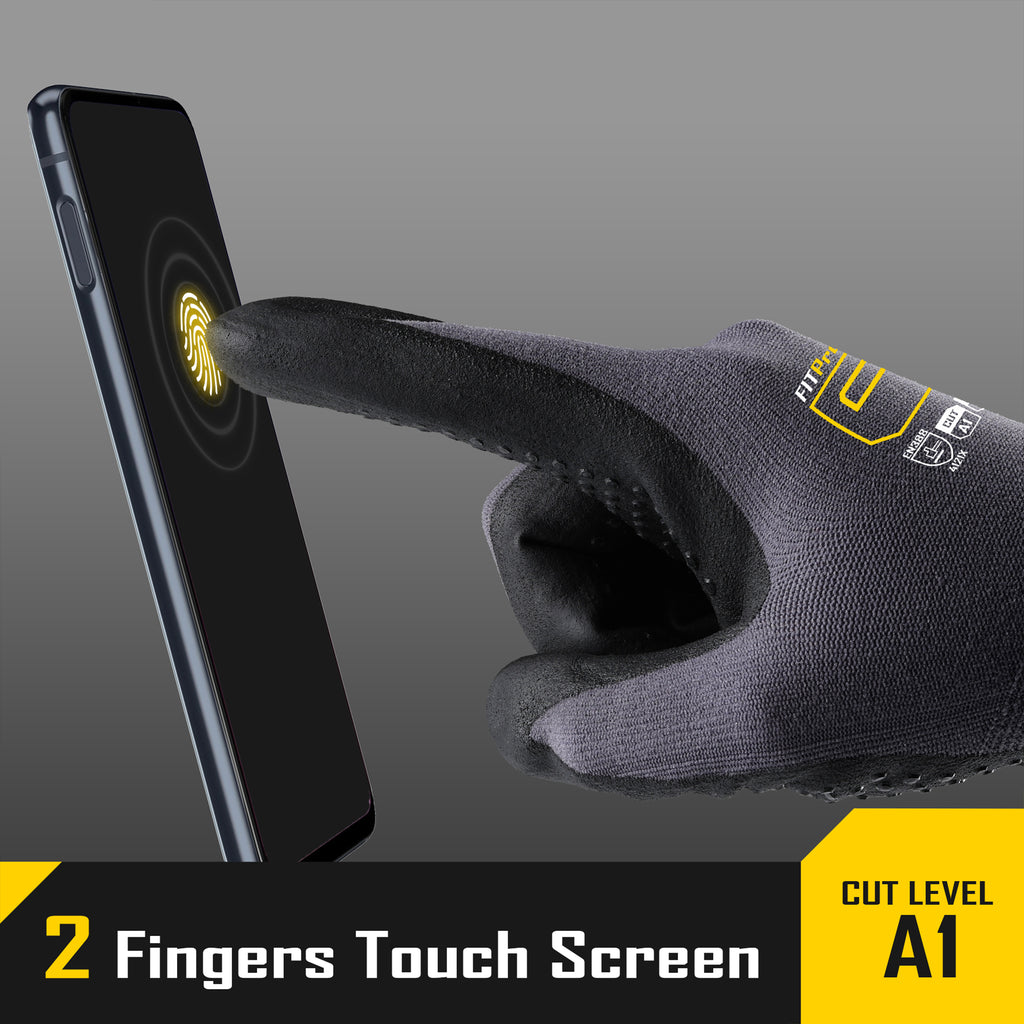 COOLJOB 6 Pairs Nitrile Rubber Dipped Safety Work Gloves with Grip Dots, Touchscreen