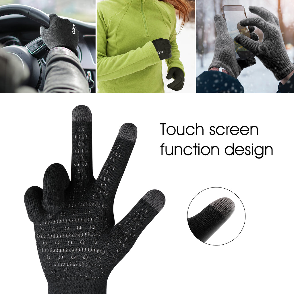 COOLJOB Warm Fleece Knit Winter Gloves, Touch Screen Fingers, Non-slip Silicone Grip and Elastic Cuff