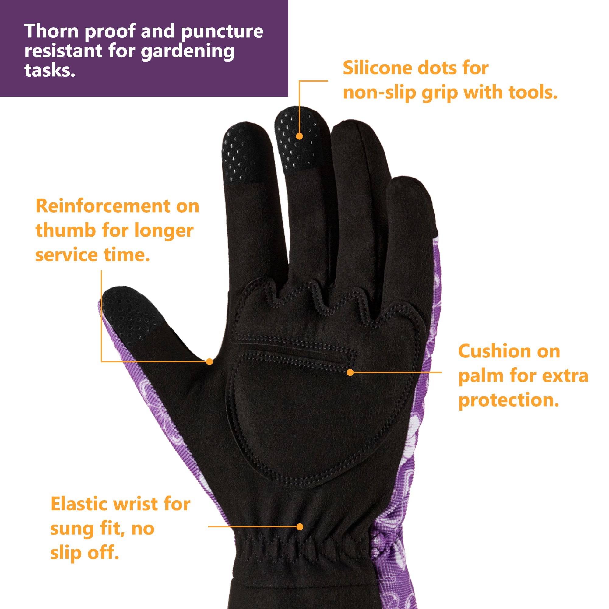 COOLJOB Thorn Proof Rose Pruning Garden Gloves, Longer Sleeve, Puncture Resistant (Purple)