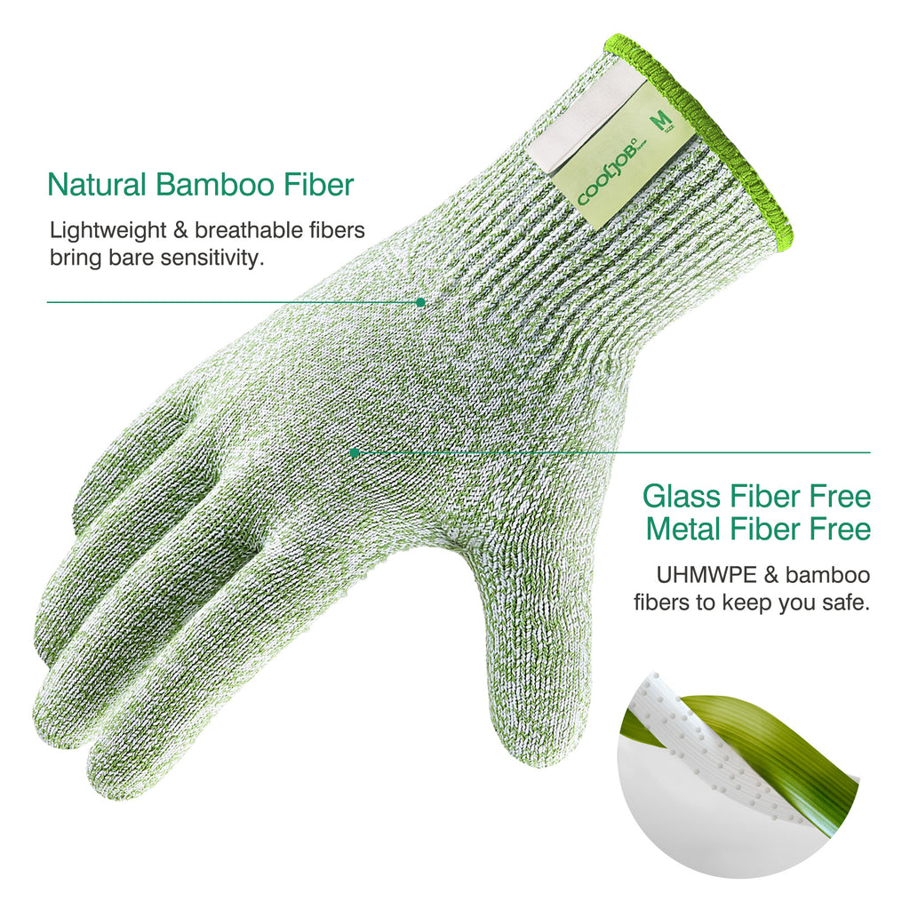 COOLJOB Food Grade Cut Resistant Gloves, Bamboo Rayon Safety Work Gloves Level 5 A3 Cutting Protection