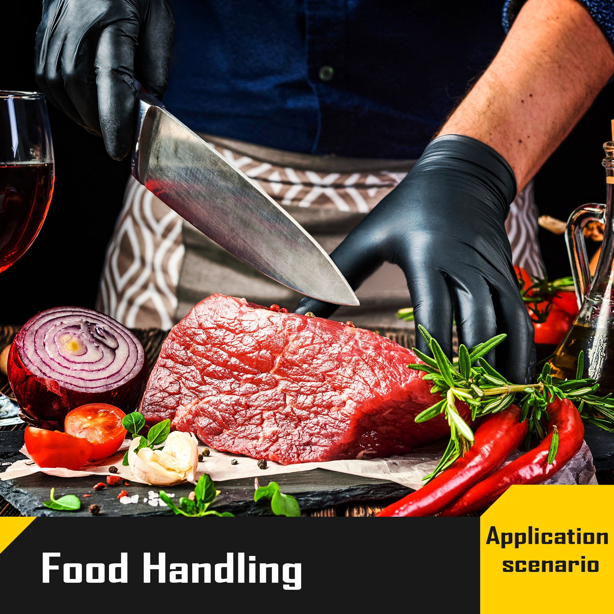 COOLJOB 5 Mil Black Disposable Nitrile Gloves, Heavy-Duty for Household Cleaning, Cooking, Working, Powder Free