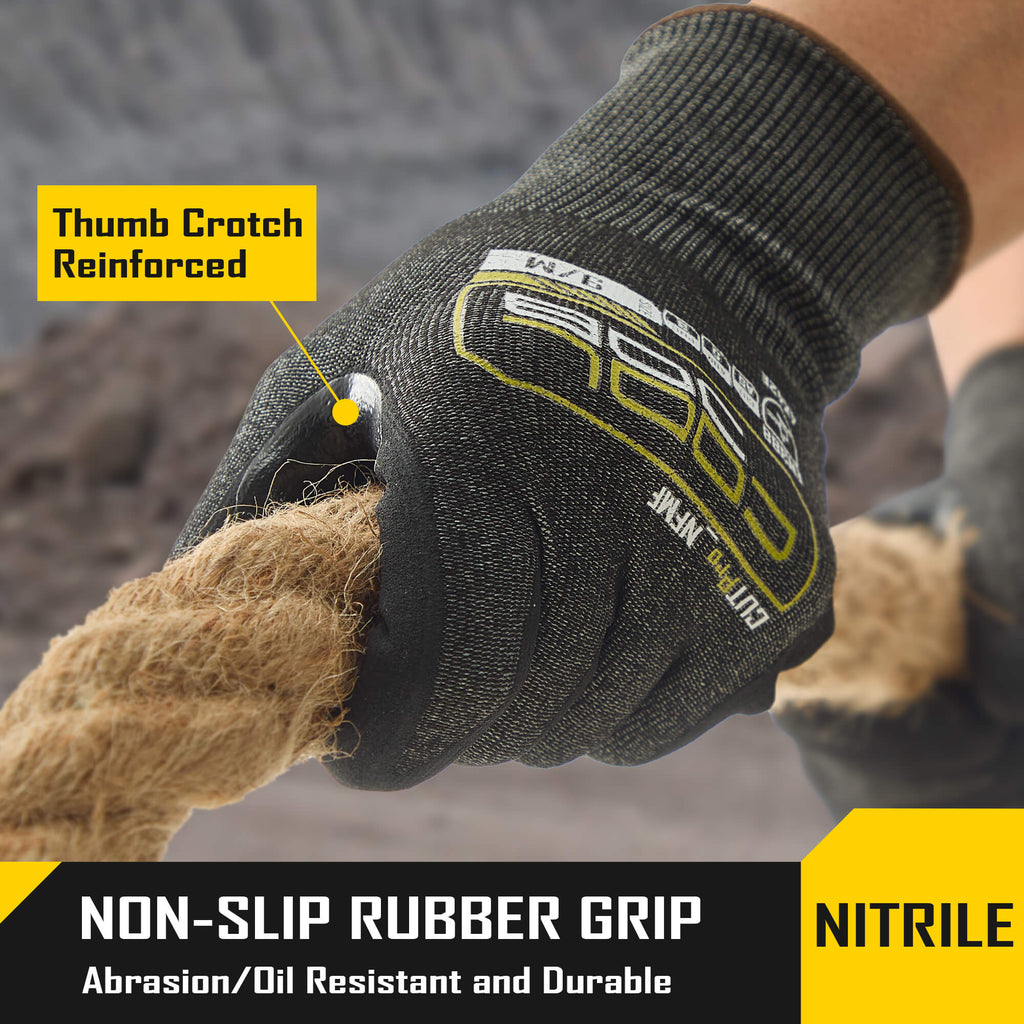 Thumb crotch reinforced non-slip nitrile rubber grip on COOLJOB work gloves
