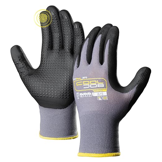COOLJOB 6 Pairs Nitrile Rubber Dipped Safety Work Gloves with Grip Dots, Touchscreen
