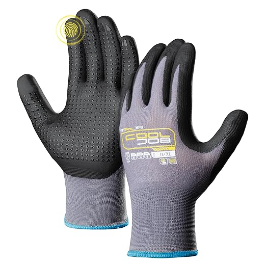 COOLJOB 6 Pairs Nitrile Rubber Dipped Safety Work Gloves with Grip Dots, Touchscreen
