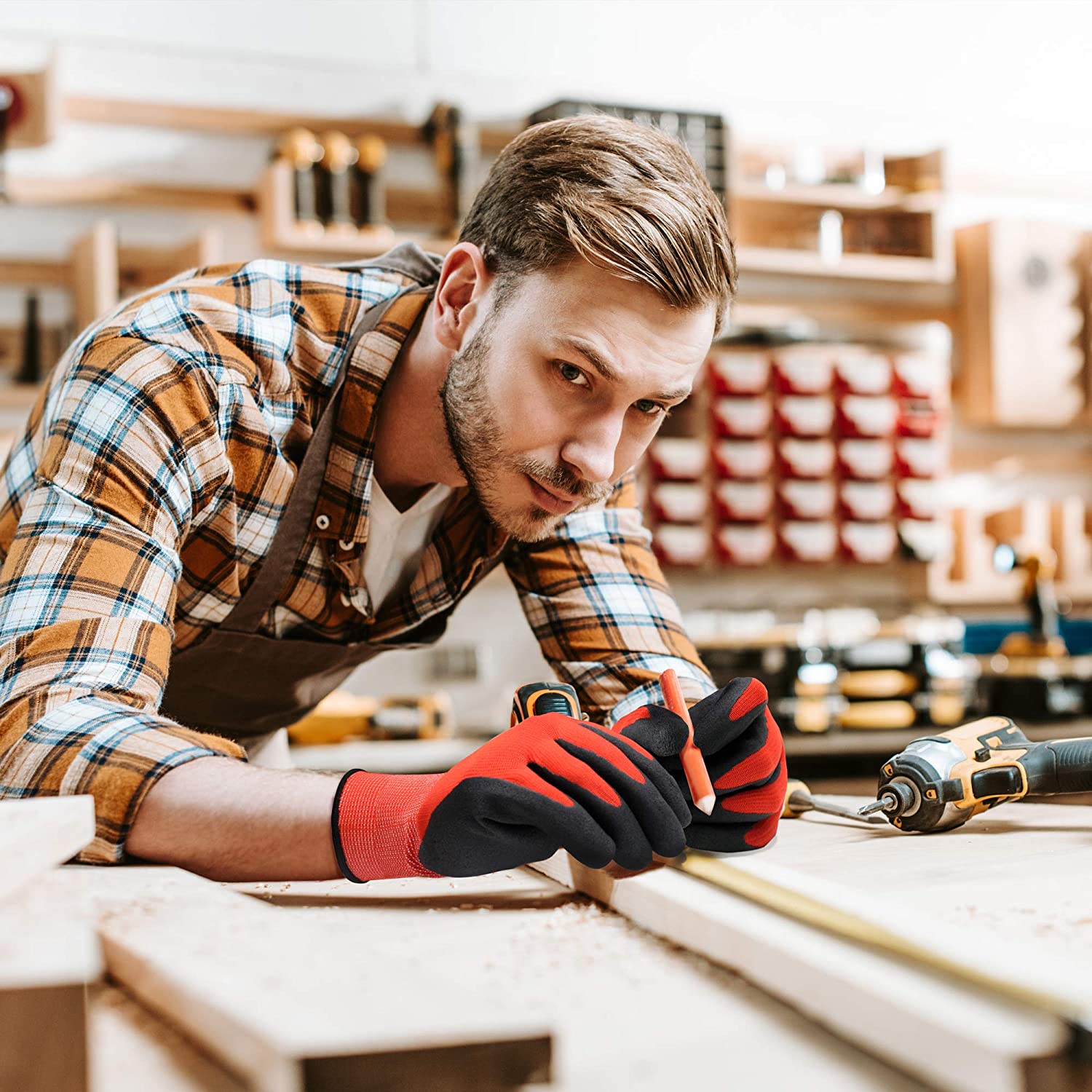 COOLJOB 2/6 Pairs Gardening Gloves for Men, Breathable Rubber Coated for Garden Weeding Landscaping