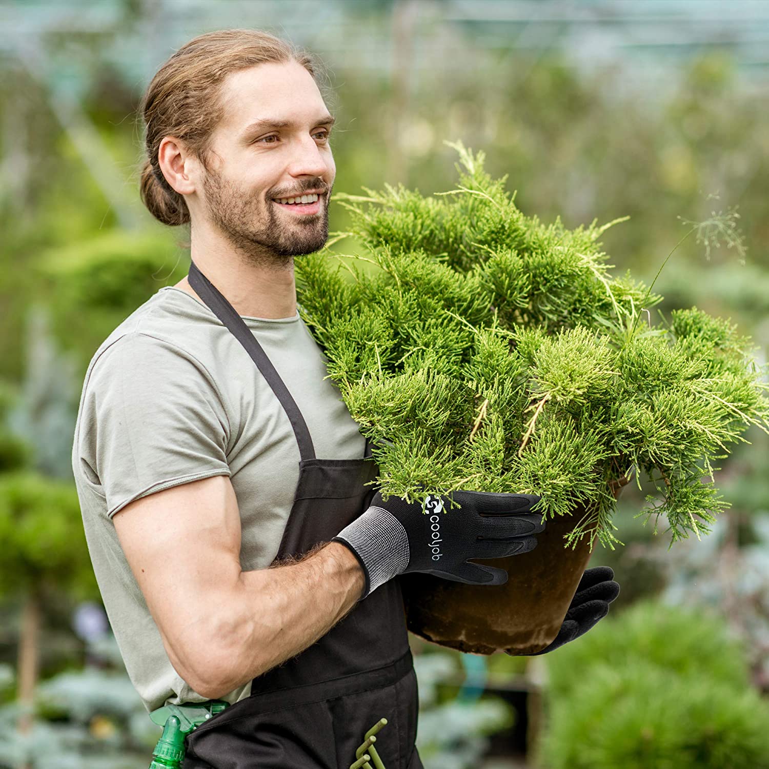 COOLJOB 2/6 Pairs Gardening Gloves for Men, Breathable Rubber Coated for Garden Weeding Landscaping