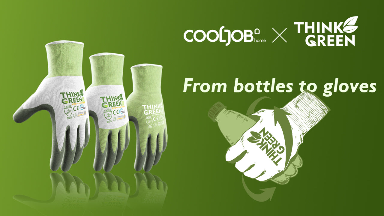 COOLJOB 3 Pairs Think Green Gardening Work Gloves, 100% Recycled Polyester with Rubber Coated
